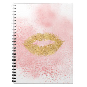 Glitzy Gold Lips Pink Confetti Kiss Notizblock
