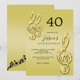 Glitzy Gold Musiknotens Geburtstag Einladung