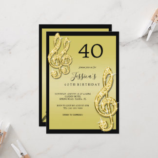 Glitzy Gold Musiknotens Geburtstag Einladung