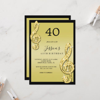 Glitzy Gold Musiknotens Geburtstag Einladung