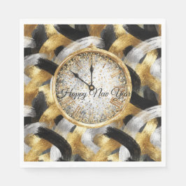 Glitzy Gold Silver Black New Year's Clock Serviette