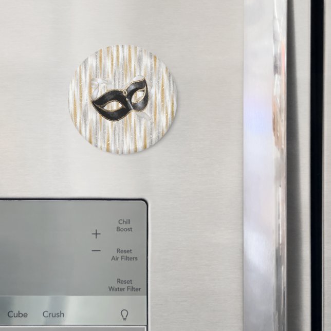 Glitzy Gold Silver New Year Black Mask Magnet (In Situ (Kühlschrank))