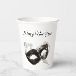 Glitzy Gold Silver New Year Black Mask Pappbecher