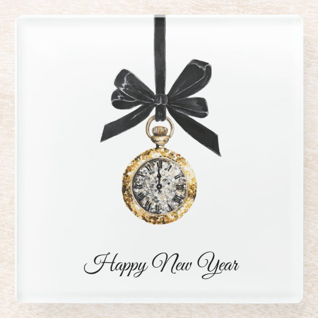 Glitzy Gold Silver New Year Midnight Hour   Glasuntersetzer (Vorderseite)