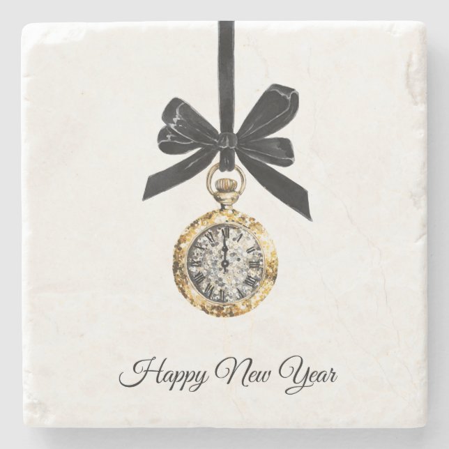 Glitzy Gold Silver New Year Midnight Hour   Steinuntersetzer (Vorderseite)