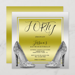 Glitzy Gold & Silver Stilettos 40. Geburtstag Einladung
