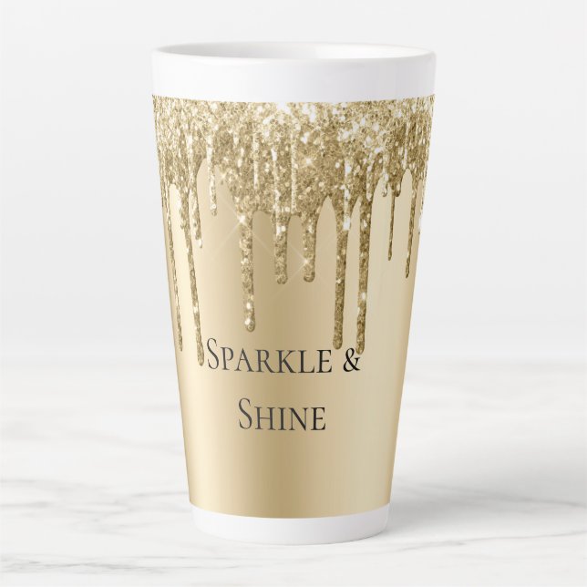 Glitzy Gold Sparkle Glitzer Tropfen Geburtstag Milchtasse (Vorderseite)