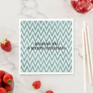 Glitzy Green White Zickzack Stripes Weihnachten Serviette