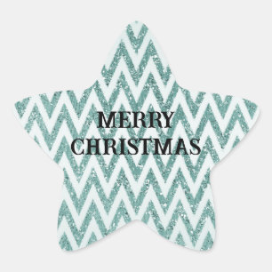 Glitzy Green White Zickzack Stripes Weihnachten Stern-Aufkleber