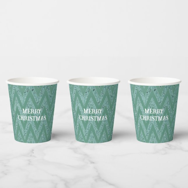 Glitzy Green Zickzack Stripes Weihnachten Pappbecher (Multi)