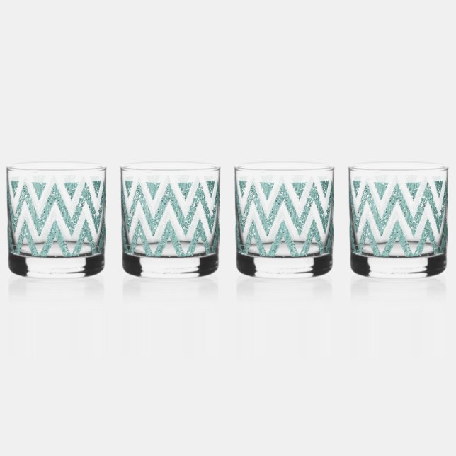 Glitzy Green Zickzack Stripes Weihnachten Whiskyglas (Vorderseite)