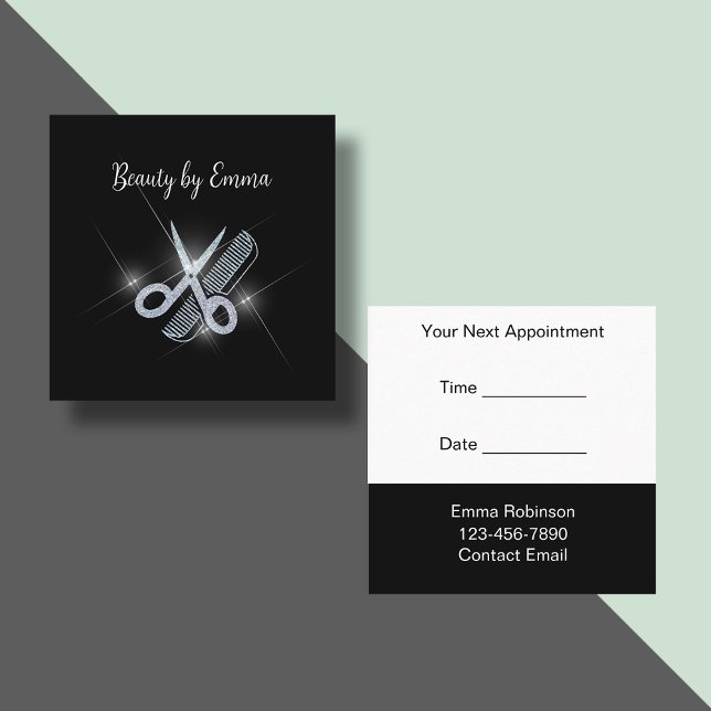Glitzy Hairstylist Termine Business Cards Quadratische Visitenkarte (Von Creator hochgeladen)