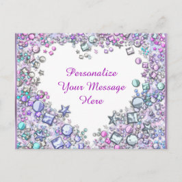 Glitzy Heart Gems Personalisierte Botschaft Postkarte