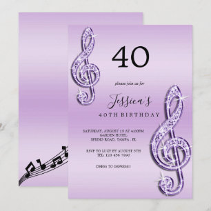 Glitzy Lilac Musiknotens Birthday Einladung