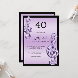 Glitzy Lilac Musiknotens Birthday Einladung