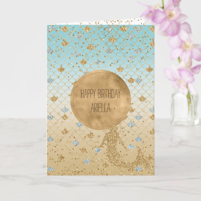 Glitzy Mermaid Blue Gold Sparkle Glitzer Ombre Karte (Orchidee)