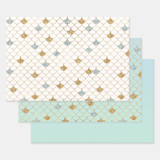 Glitzy Mermaid Blue Gold Sparkone Glitzer Geschenkpapier Set (Set)