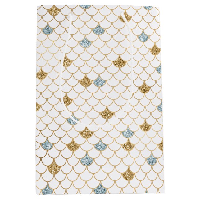 Glitzy Mermaid Blue Gold Sparkone Glitzer Mittlere Geschenktüte (Vorderseite)