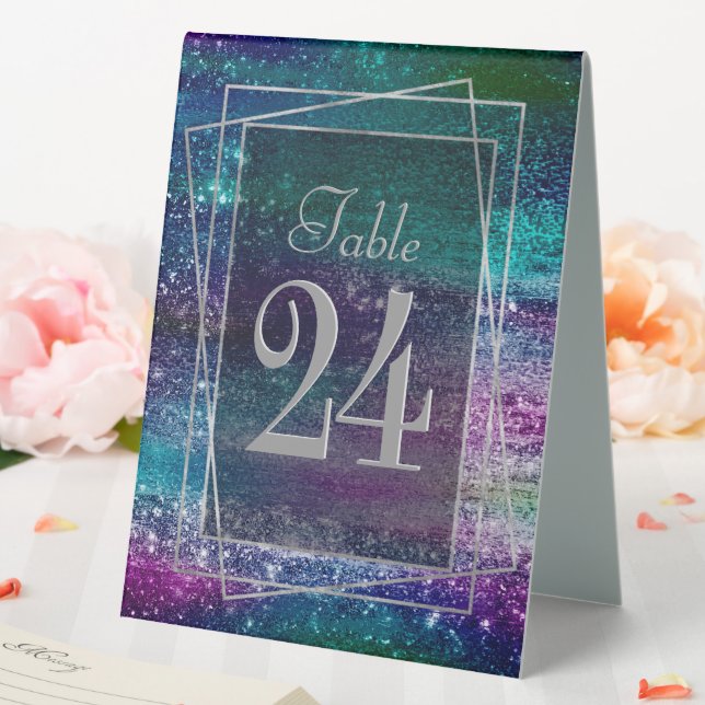 Glitzy Minimalismus | Holographic Ombre Iridescent Tischaufsteller (In Situ (Hochzeit))