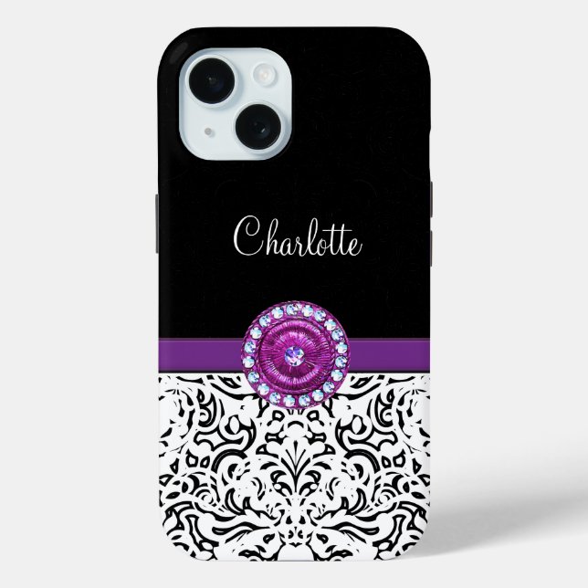 Glitzy Monogram Trendy Kristall Damask Case-Mate iPhone Hülle (Rückseite)