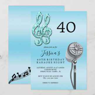 Glitzy Musiknote & Mikrofon Karaoke Geburtstag in Einladung