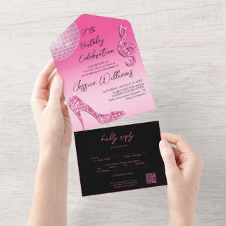 Glitzy Pink & Black 30. Geburtstag QR Code All In One Einladung