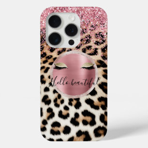 Glitzy Pink Glitzer Gold Eyelashes Leopard Case-Mate iPhone Hülle
