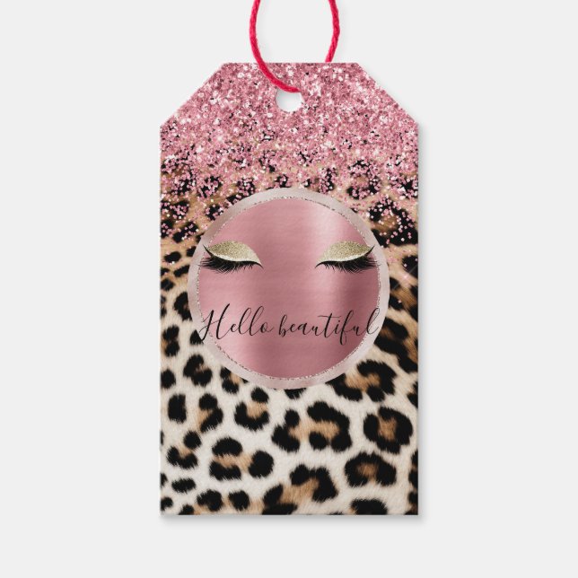 Glitzy Pink Glitzer Gold Eyelashes Leopard Geschenkanhänger (Vorderseite)