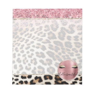 Glitzy Pink Glitzer Gold Eyelashes Leopard Notizblock
