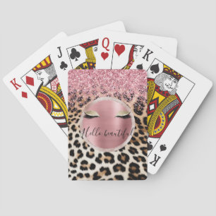 Glitzy Pink Glitzer Gold Eyelashes Leopard Spielkarten
