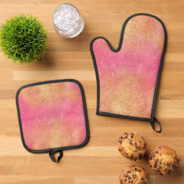 Glitzy Pink Gold Sparkle und Shine Ofenhandschuh & Topflappen-Set