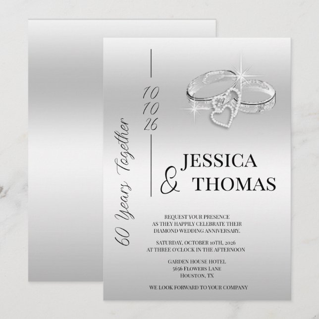 Glitzy Posh 60. Diamond Wedding Jubiläum Einladung (Vorne/Hinten)