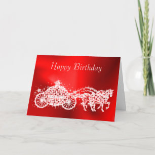 Glitzy Princess Red Coach & Horses Geburtstag Karte