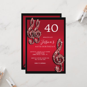 Glitzy Red Musiknotens Birthday Einladung