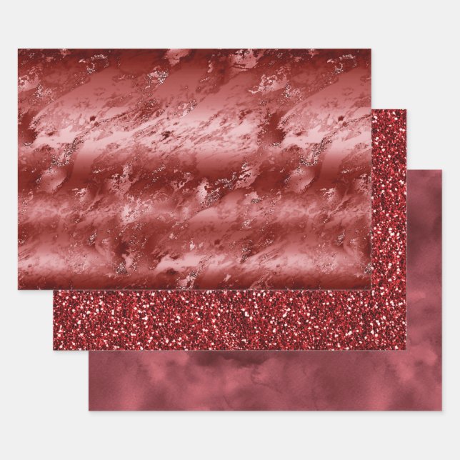 Glitzy Red Ombre Marble Geschenkpapier Set (Set)