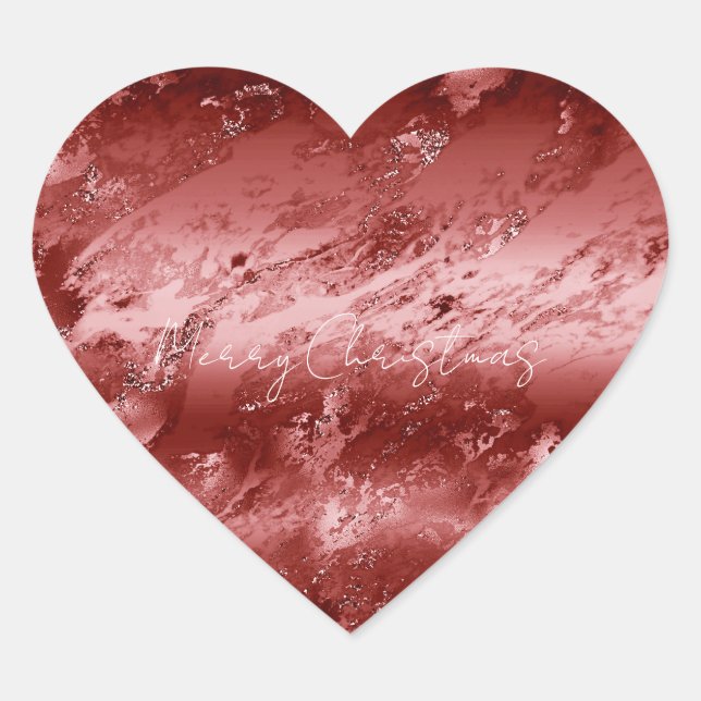 Glitzy Red Ombre Marble Herz-Aufkleber (Vorderseite)