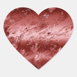Glitzy Red Ombre Marble Herz-Aufkleber