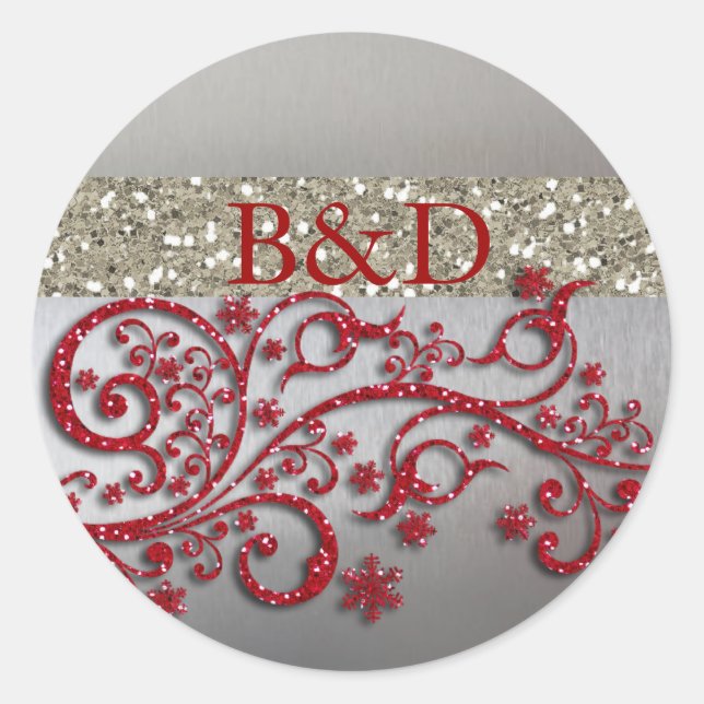 Glitzy Red Silver Glitzer Personalisiertes Siegel Runder Aufkleber (Vorderseite)