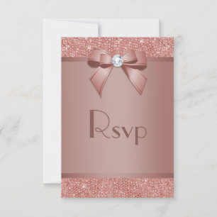 Glitzy Rose Gold Bow & Gem Birthday Party RSVP Karte