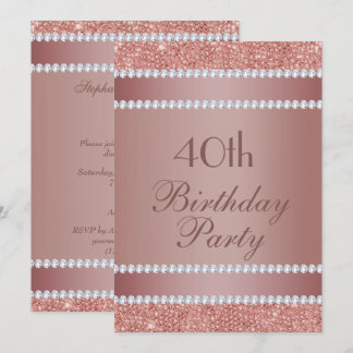 Glitzy Rose Gold & Diamond Gem Birthday Party Einladung