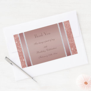 Glitzy Rose Gold & Diamond Gem Birthday Party Rechteckiger Aufkleber