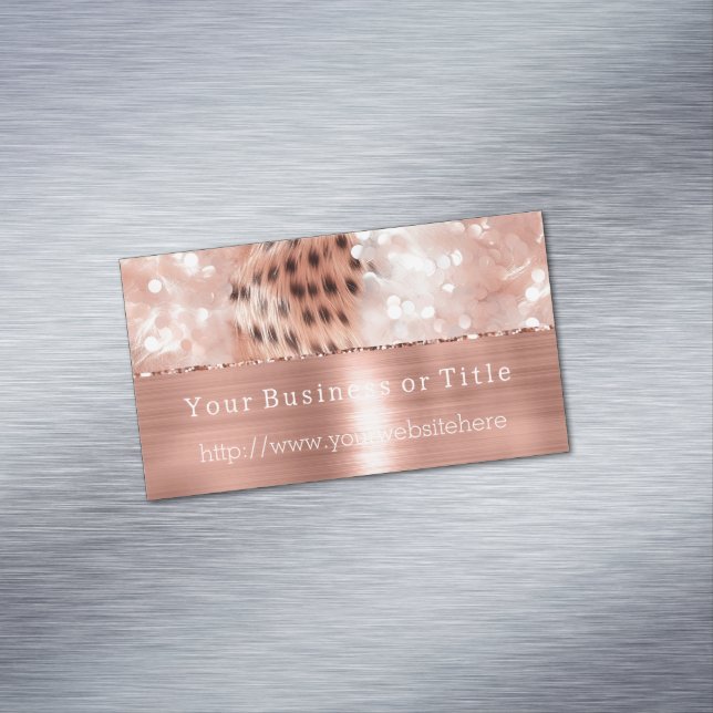 Glitzy Rose Gold Sparkah Cheetah Magnetische Visitenkarte (Beispiel)