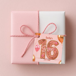 Glitzy Rose Gold und Blush Pink Gemstone Sweet 16 Geschenkanhänger