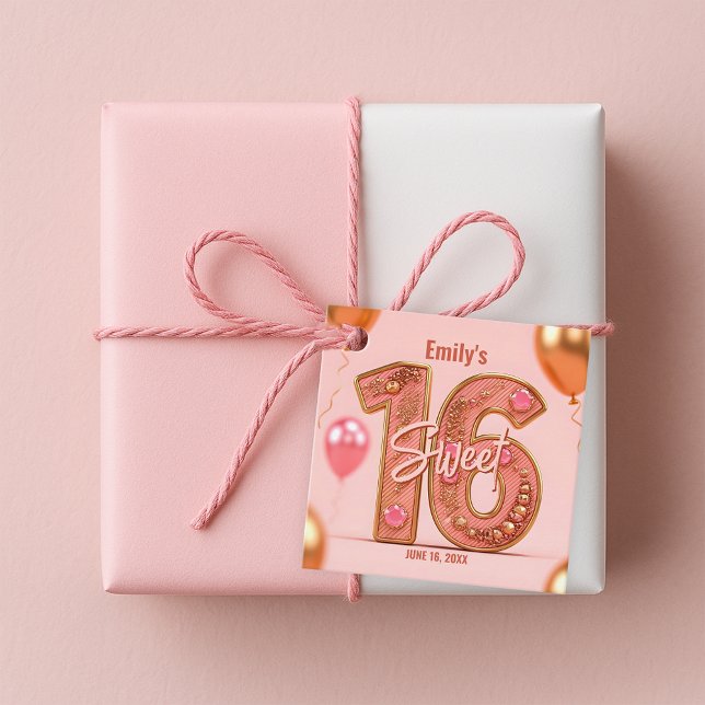 Glitzy Rose Gold und Blush Pink Gemstone Sweet 16 Geschenkanhänger (Von Creator hochgeladen)