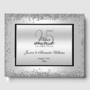 Glitzy Silver & Black 25. Hochzeitstag Gästebuch
