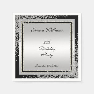 Glitzy Silver Confetti Corners 25. Geburtstag Serviette
