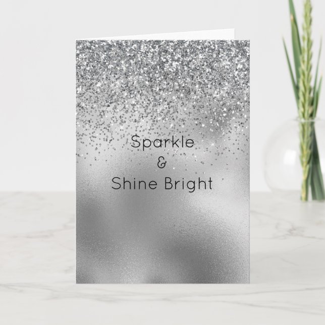 Glitzy Silver Glam Glitzer Sparkle Karte (Vorderseite)