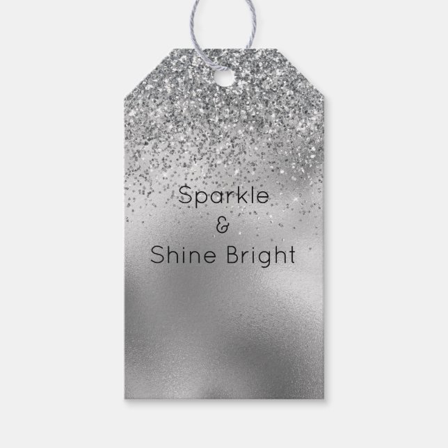 Glitzy Silver Glam Sparkle Geschenkanhänger (Vorderseite)