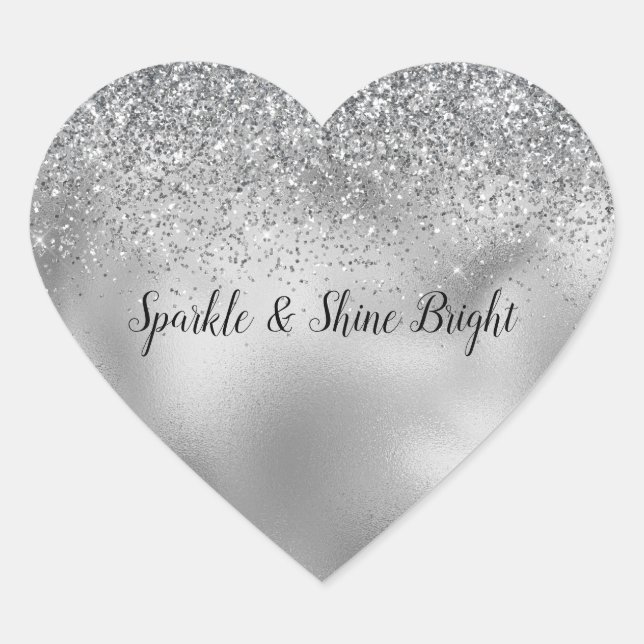 Glitzy Silver Glam Sparkle Glitzer Herz-Aufkleber (Vorderseite)