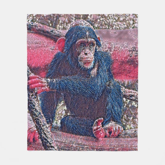 GlitzyAnimal_Chimpanzee_001 Fleecedecke (Vorderseite)